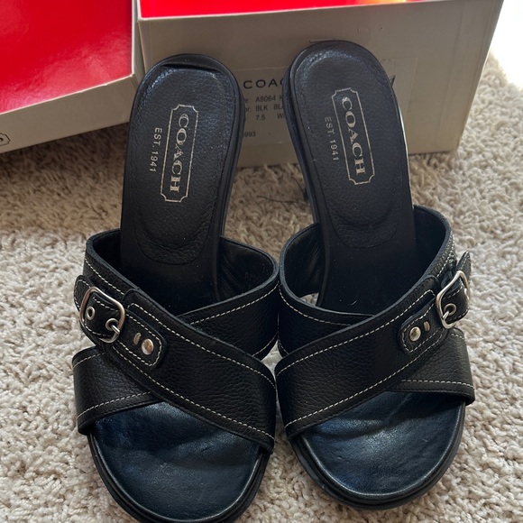 Coach Kerina Black Leather Sandals with Buckle Detail 7.5 with box Euc! - Picture 1 of 4
